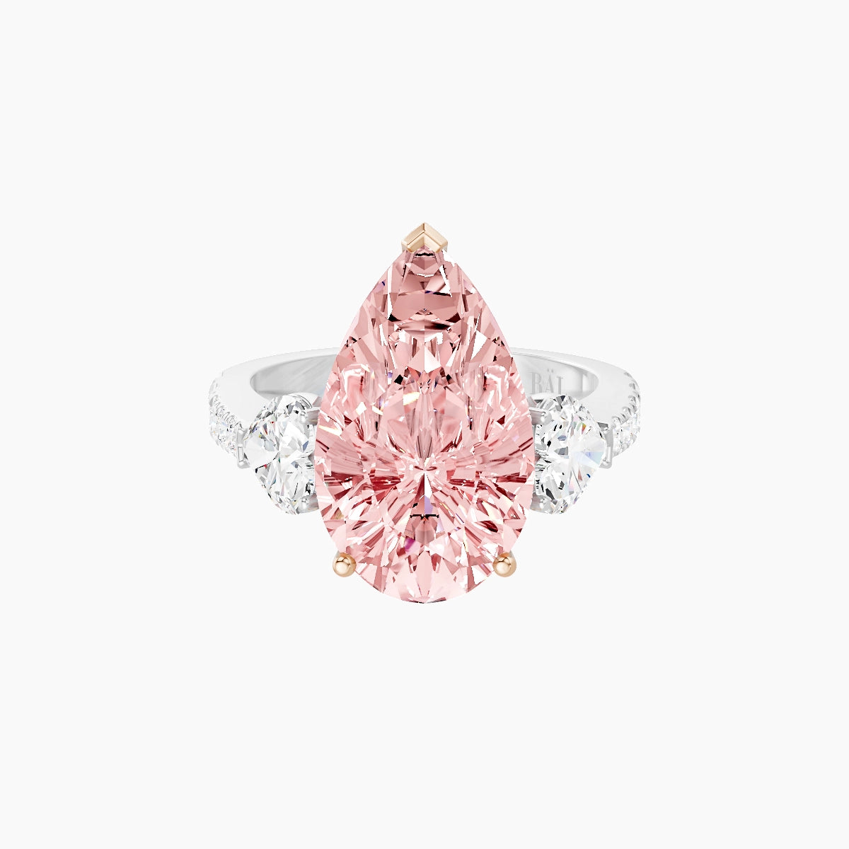 Classic Heart Trilogy with Reverse Shank | 18k White & Rose Gold 5 ct Pear Pink Lab Diamond Ring