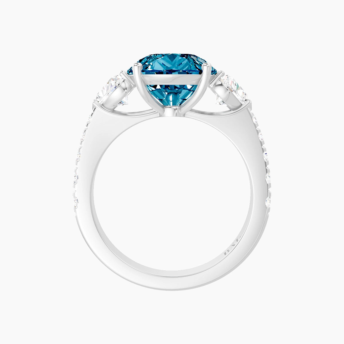 Classic Heart Trilogy with Reverse Shank | 18k White Gold 5 ct Pear Blue Lab Diamond Ring