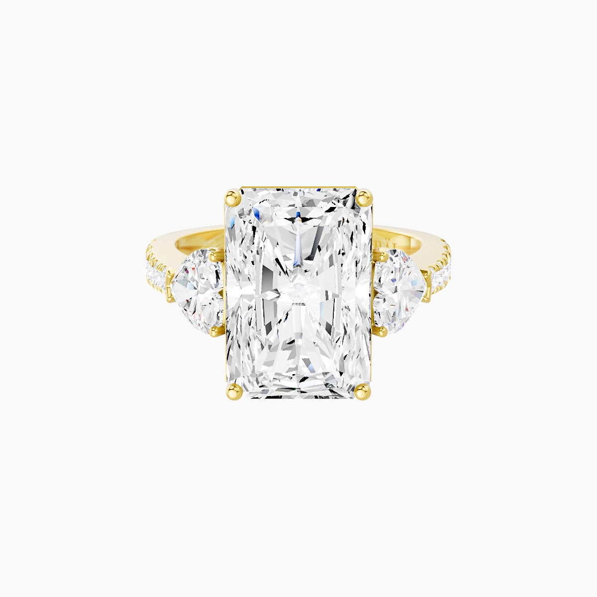 Classic Heart Trilogy with Reverse Shank | 18k Yellow Gold 5 ct Radiant White Lab Diamond Ring