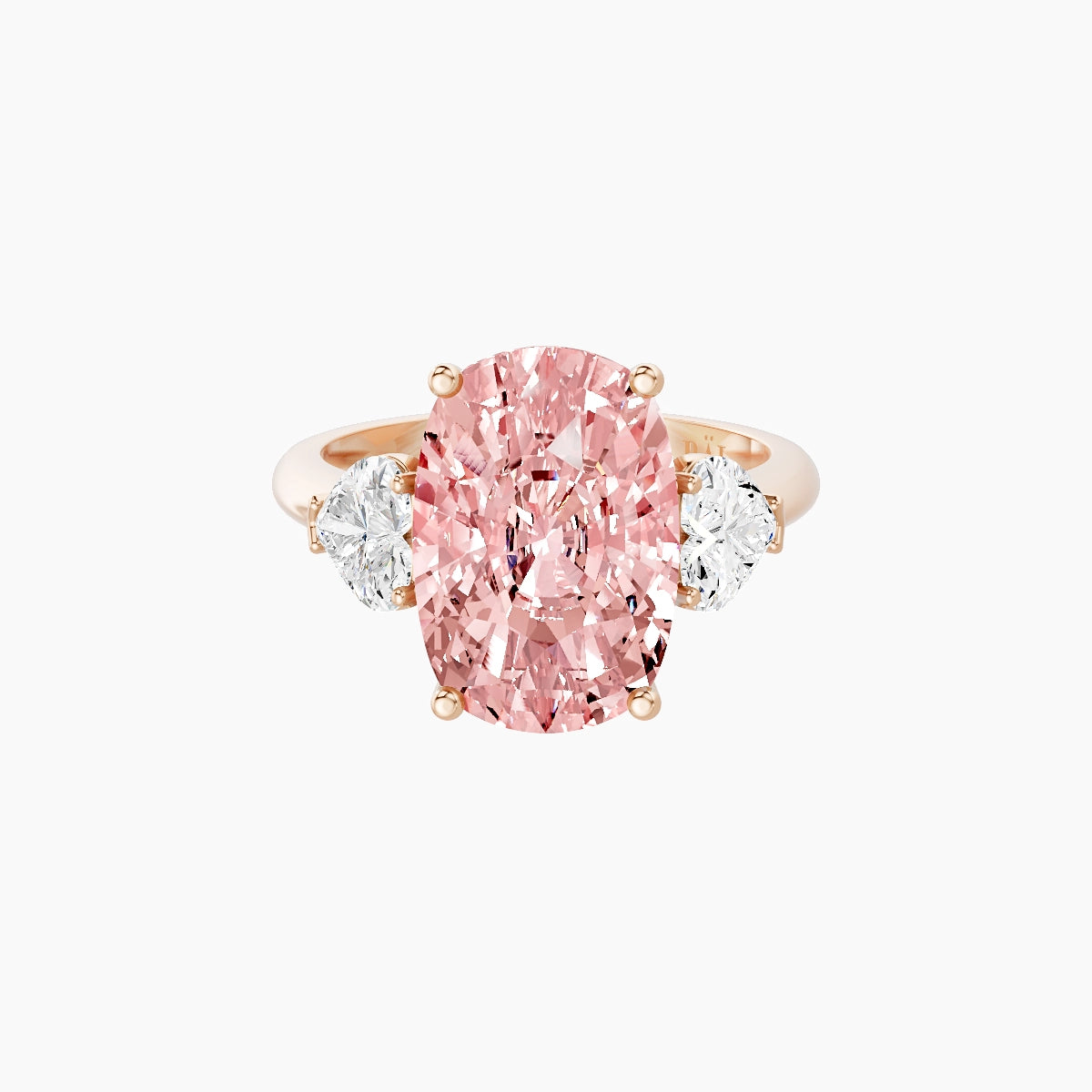 Classic Heart Trilogy | 18k Rose Gold 5 ct Cushion Pink Lab Diamond Ring