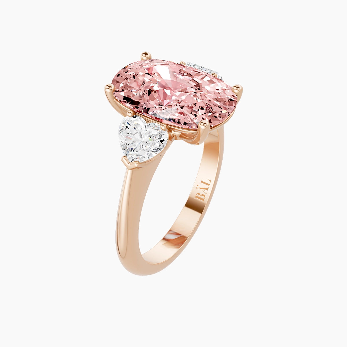 Classic Heart Trilogy | 18k Rose Gold 5 ct Cushion Pink Lab Diamond Ring