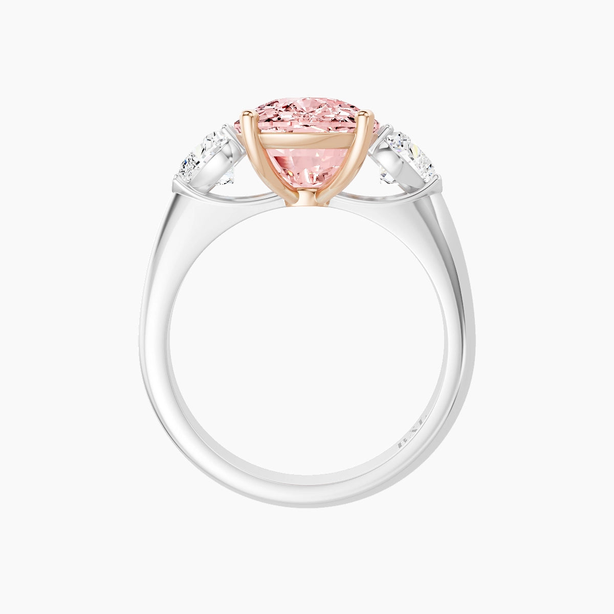 Classic Heart Trilogy | 18k White & Rose Gold 5 ct Cushion Pink Lab Diamond Ring