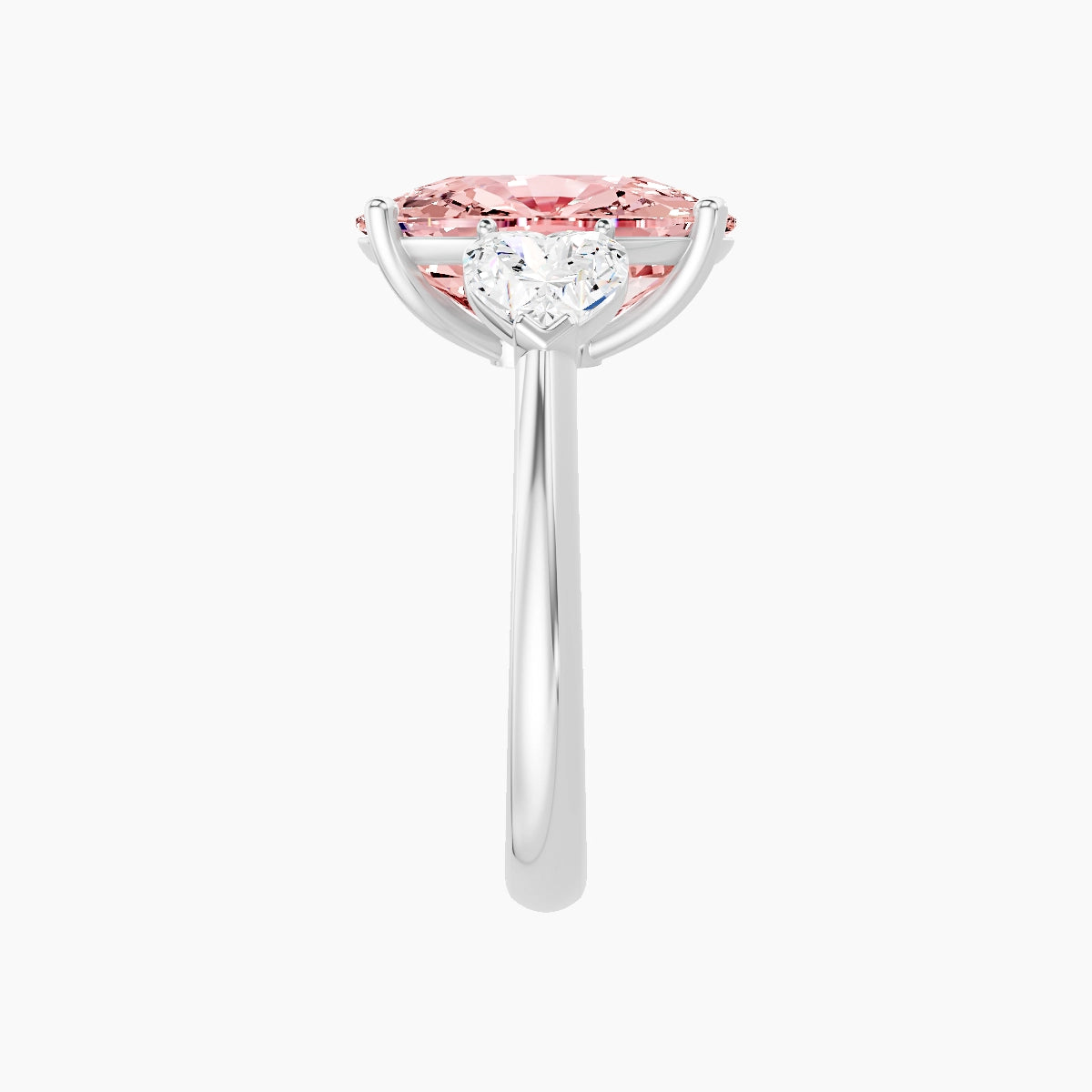 Classic Heart Trilogy | 18k White Gold 5 ct Cushion Pink Lab Diamond Ring