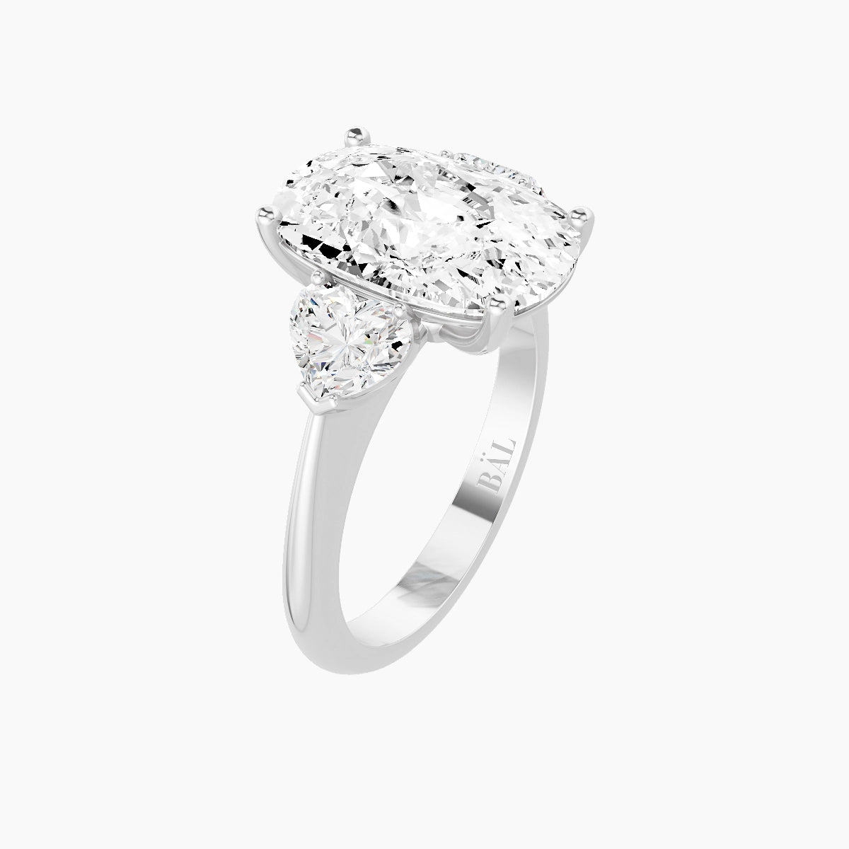 Classic Heart Trilogy | 18k White Gold 5 ct Cushion White Lab Diamond Ring