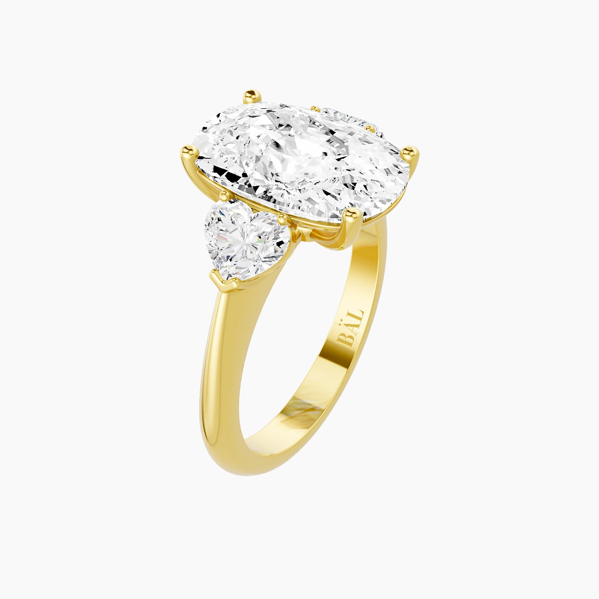 Classic Heart Trilogy | 18k Yellow Gold 5 ct Cushion White Lab Diamond Ring