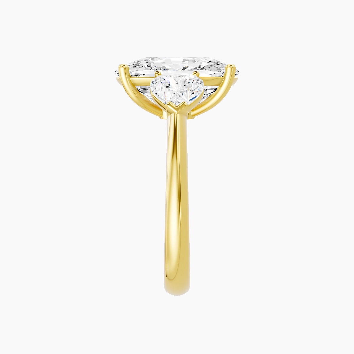 Classic Heart Trilogy | 18k Yellow Gold 5 ct Cushion White Lab Diamond Ring