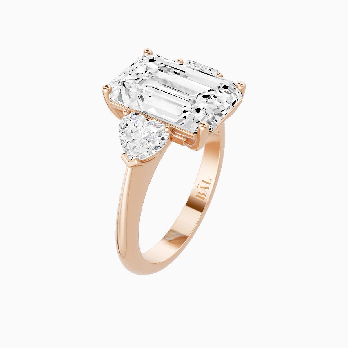 Classic Heart Trilogy | 18k Rose Gold 5 ct Emerald White Lab Diamond Ring