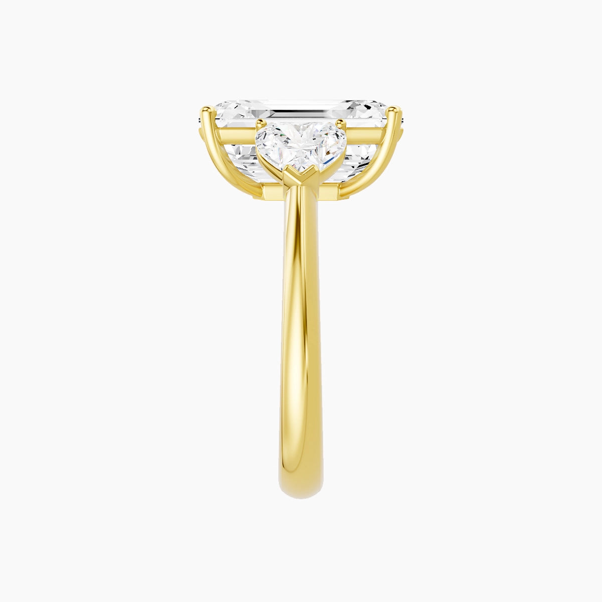 Classic Heart Trilogy | 18k Yellow Gold 5 ct Emerald White Lab Diamond Ring