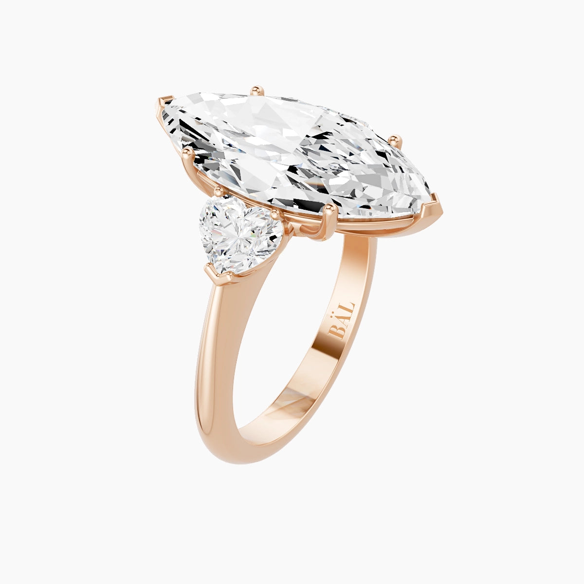 Classic Heart Trilogy | 18k Rose Gold 5 ct Marquise White Lab Diamond Ring