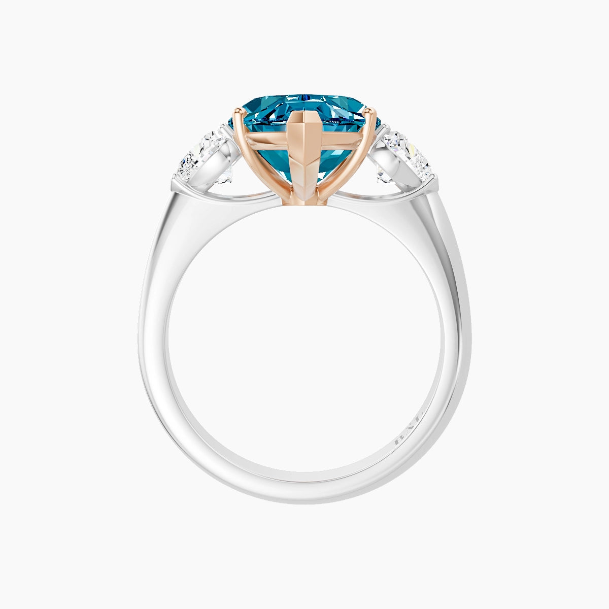 Classic Heart Trilogy | 18k White & Rose Gold 5 ct Marquise Blue Lab Diamond Ring