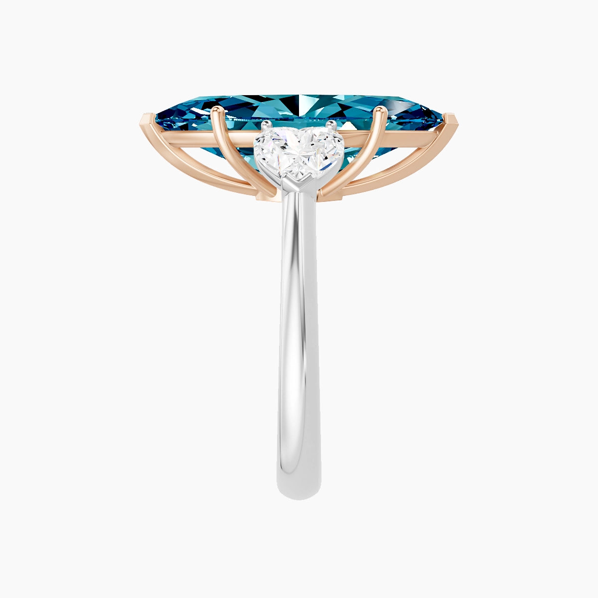 Classic Heart Trilogy | 18k White & Rose Gold 5 ct Marquise Blue Lab Diamond Ring