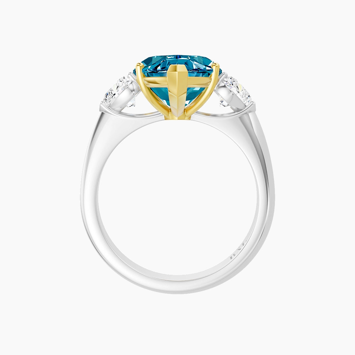 Classic Heart Trilogy | 18k White & Yellow Gold 5 ct Marquise Blue Lab Diamond Ring