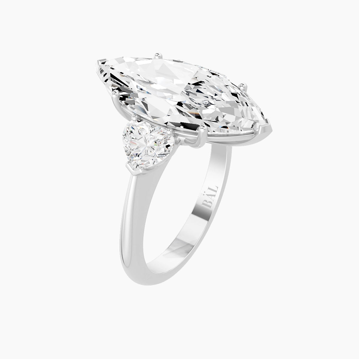 Classic Heart Trilogy | 18k White Gold 5 ct Marquise White Lab Diamond Ring
