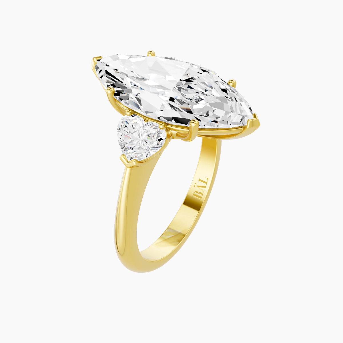 Classic Heart Trilogy | 18k Yellow Gold 5 ct Marquise White Lab Diamond Ring