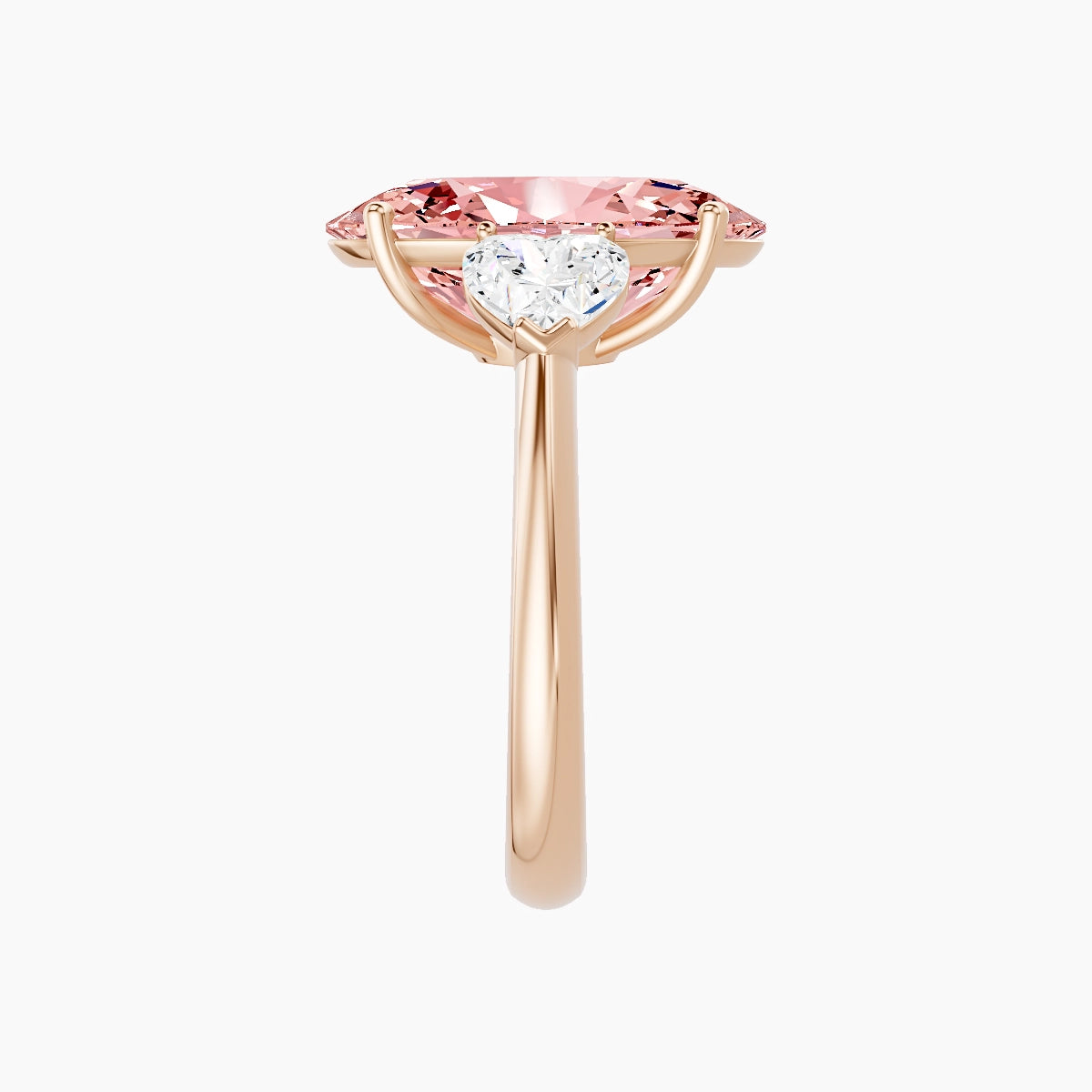 Classic Heart Trilogy | 18k Rose Gold 5 ct Oval Pink Lab Diamond Ring