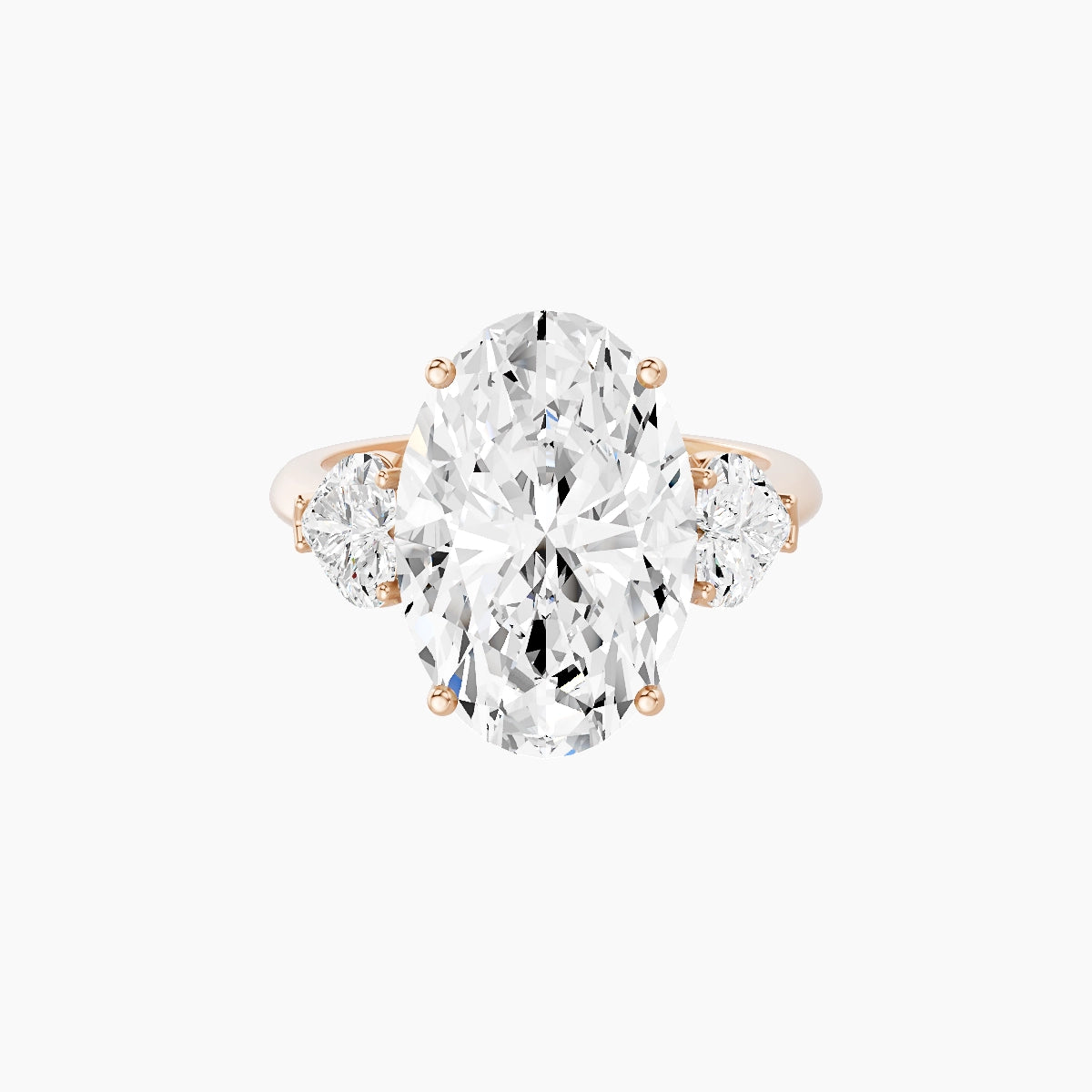 Classic Heart Trilogy | 18k Rose Gold 5 ct Oval White Lab Diamond Ring