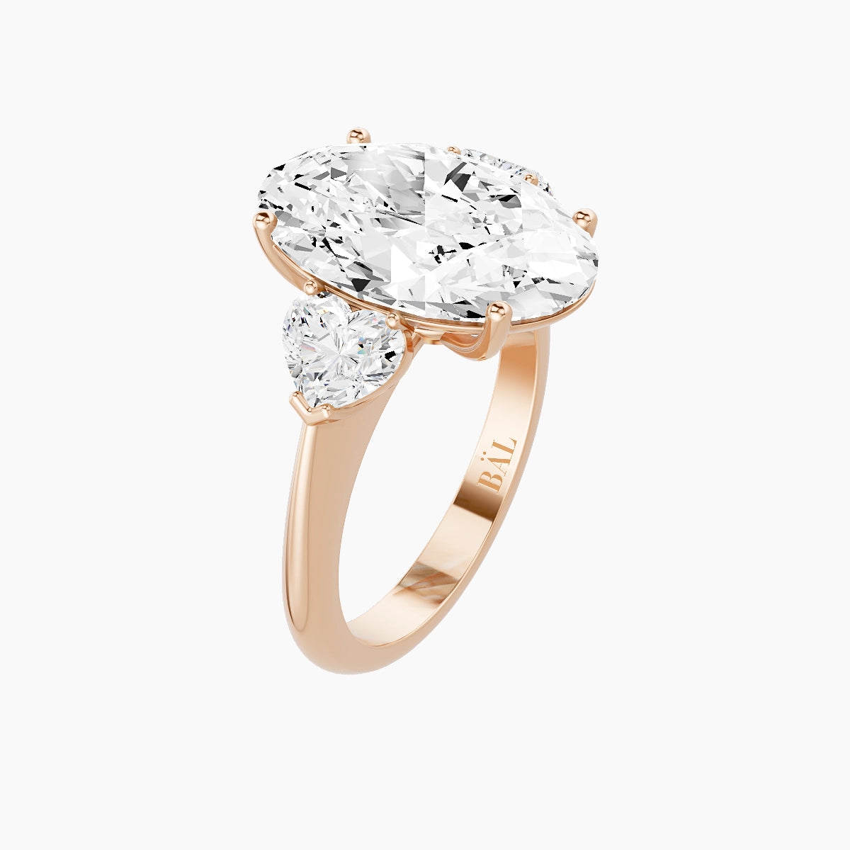 Classic Heart Trilogy | 18k Rose Gold 5 ct Oval White Lab Diamond Ring