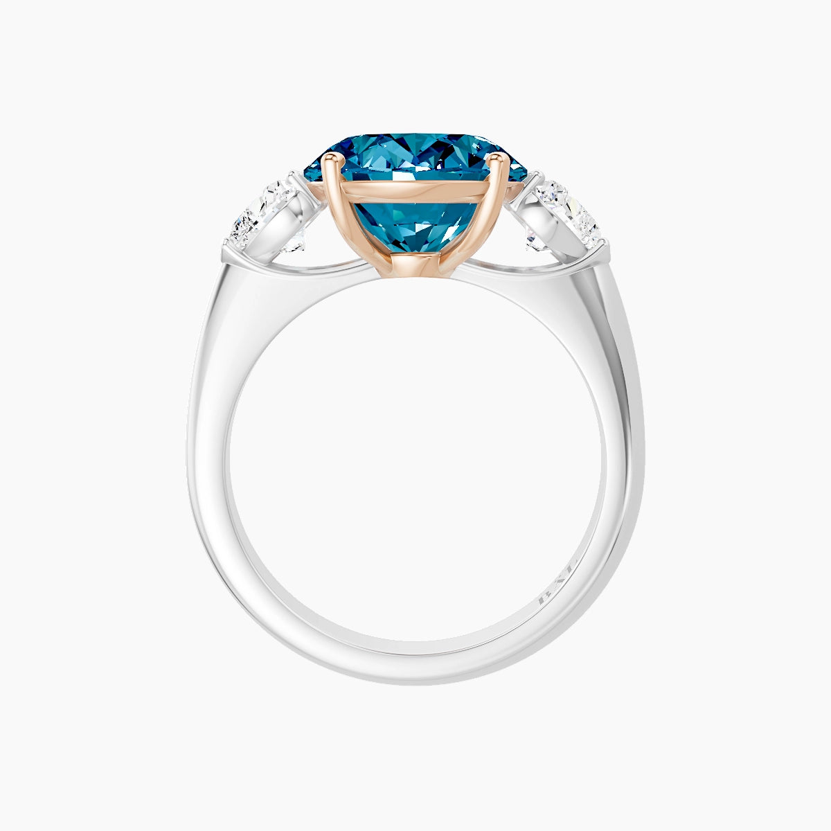 Classic Heart Trilogy | 18k White & Rose Gold 5 ct Oval Blue Lab Diamond Ring