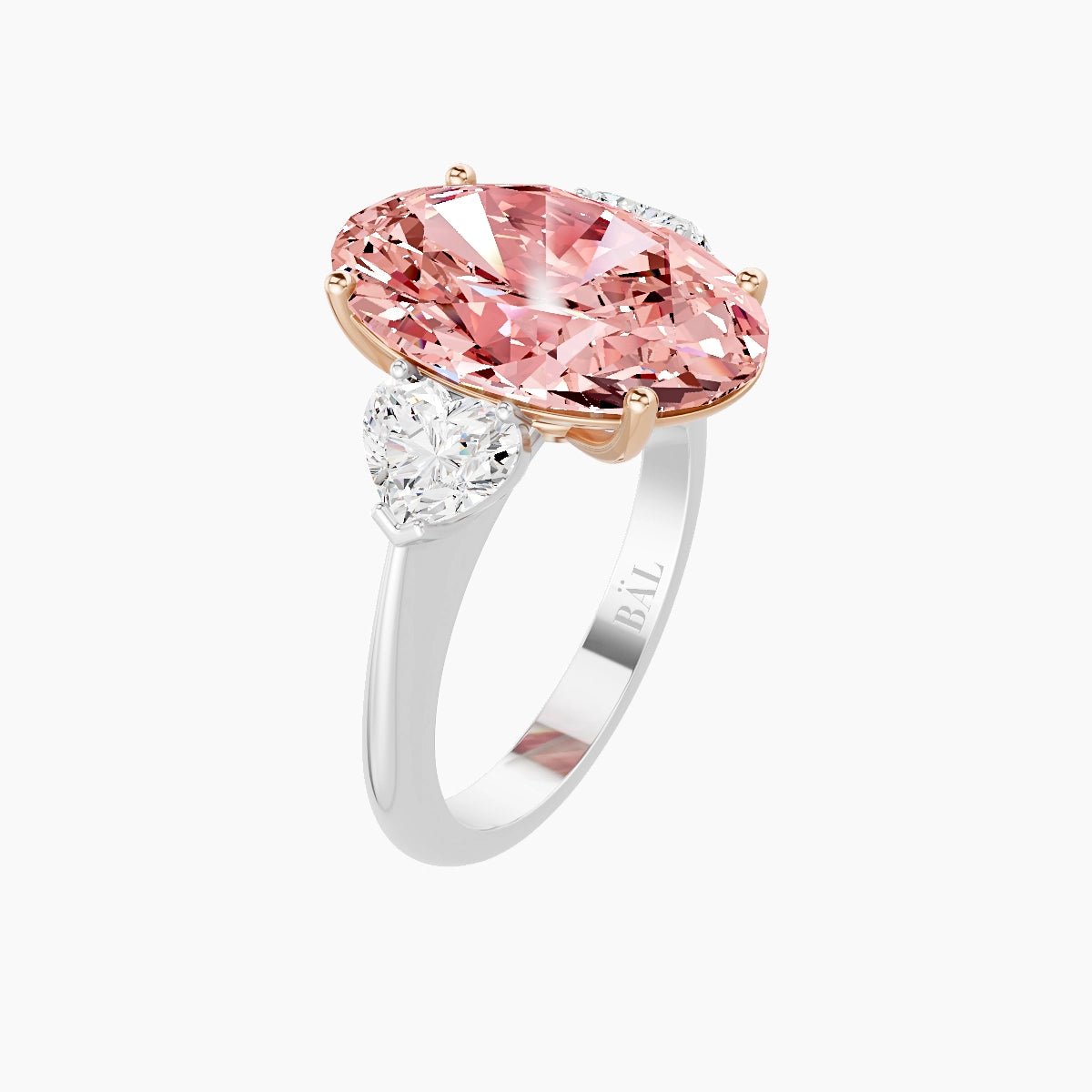 Classic Heart Trilogy | 18k White & Rose Gold 5 ct Oval Pink Lab Diamond Ring