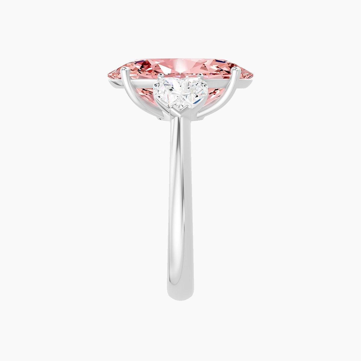 Classic Heart Trilogy | 18k White Gold 5 ct Oval Pink Lab Diamond Ring
