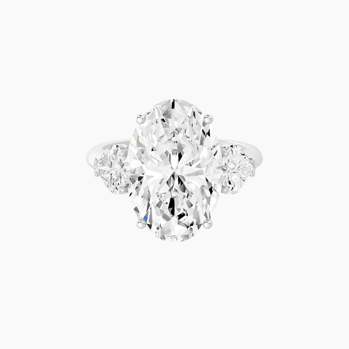 Classic Heart Trilogy | 18k White Gold 5 ct Oval White Lab Diamond Ring