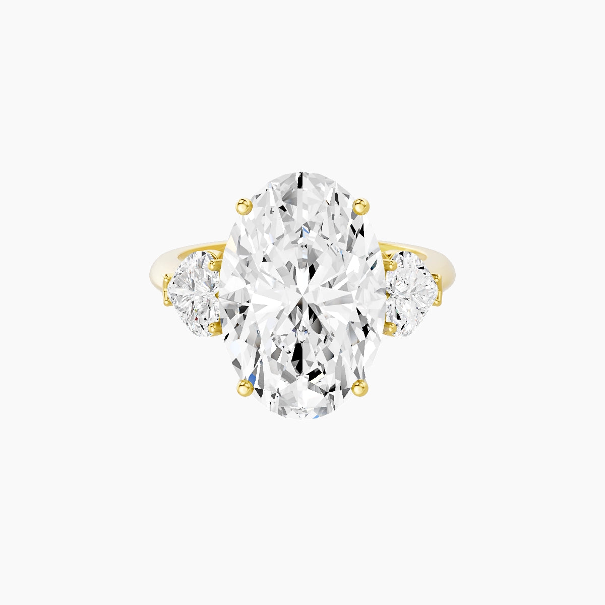 Classic Heart Trilogy | 18k Yellow Gold 5 ct Oval White Lab Diamond Ring