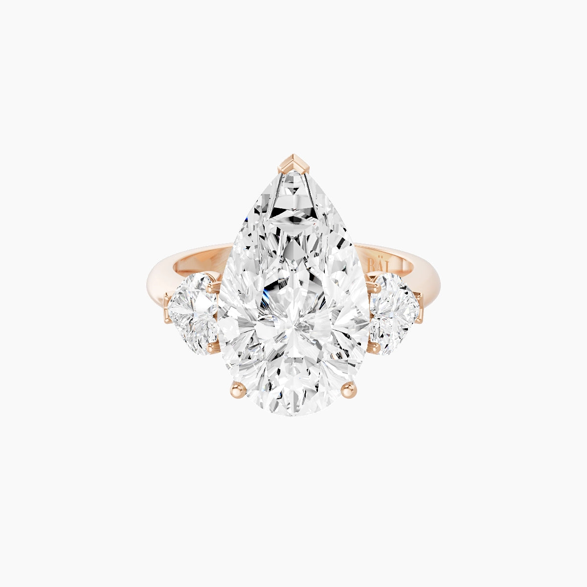 Classic Heart Trilogy | 18k Rose Gold 5 ct Pear White Lab Diamond Ring