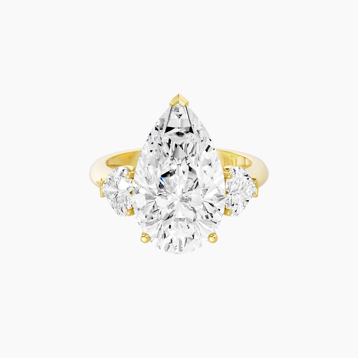Classic Heart Trilogy | 18k Yellow Gold 5 ct Pear White Lab Diamond Ring