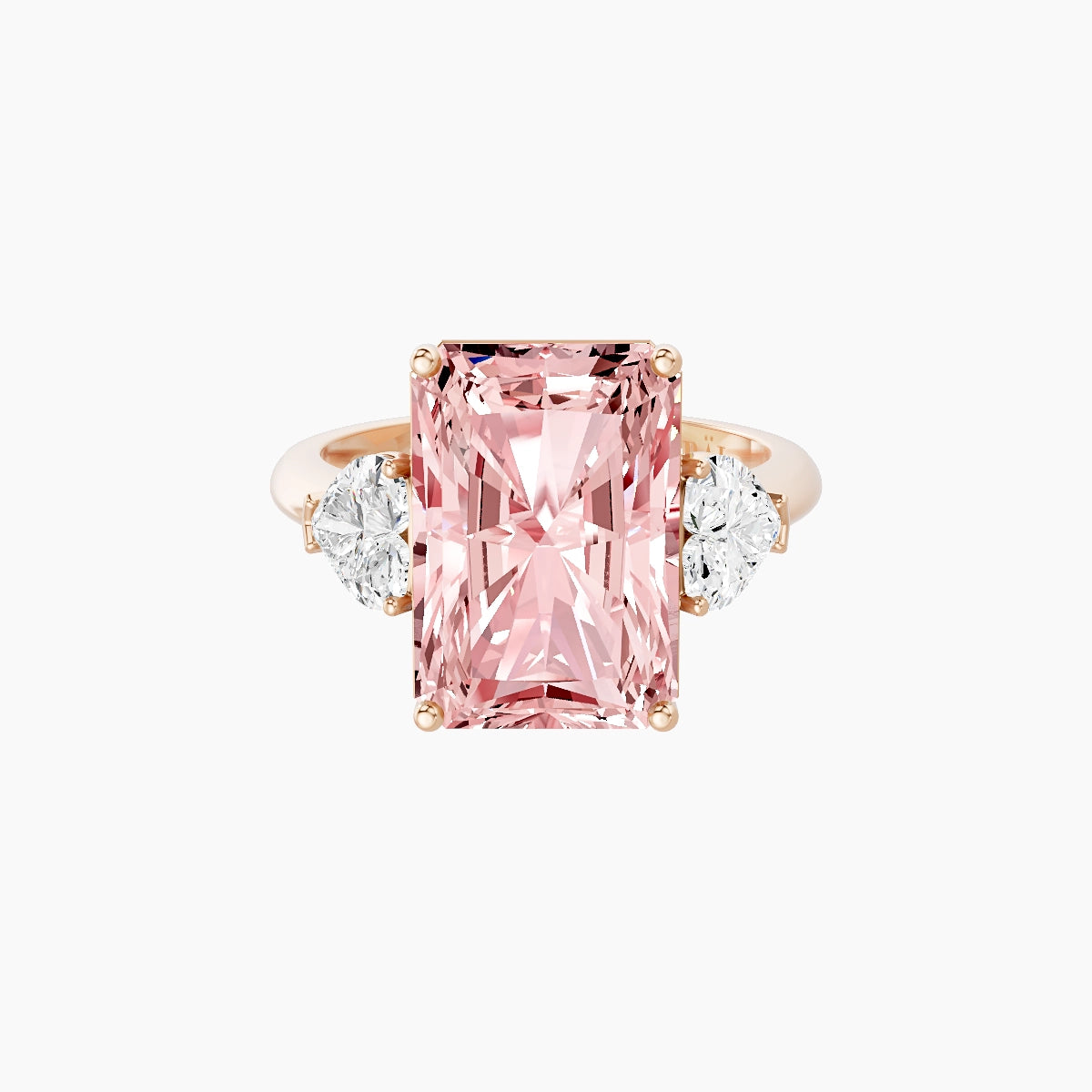 Classic Heart Trilogy | 18k Rose Gold 5 ct Radiant Pink Lab Diamond Ring