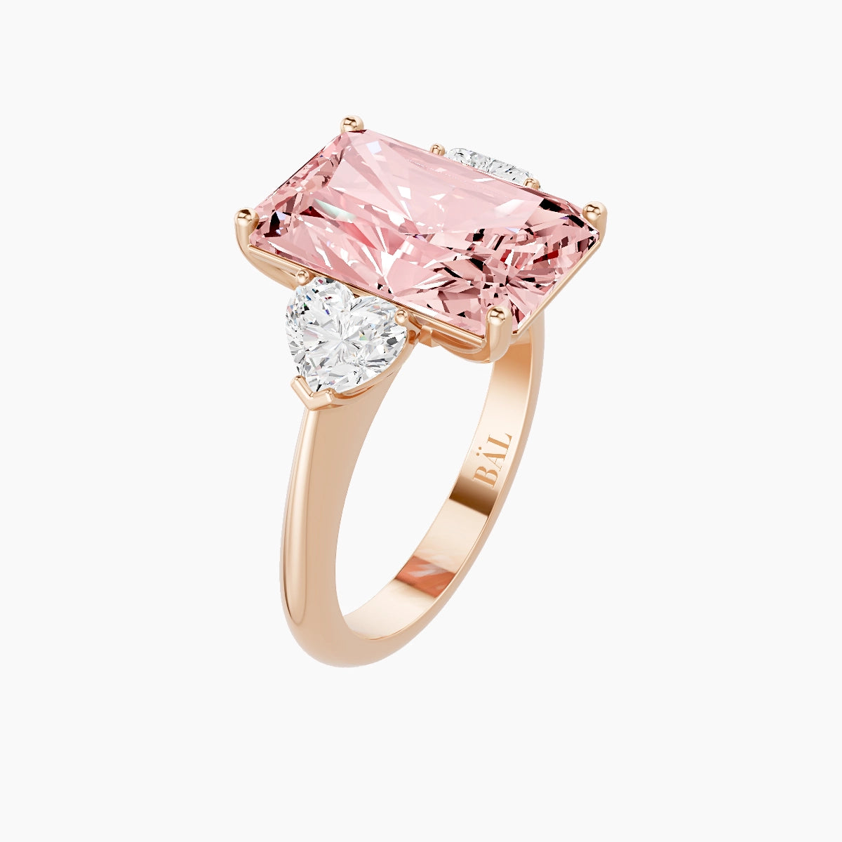 Classic Heart Trilogy | 18k Rose Gold 5 ct Radiant Pink Lab Diamond Ring
