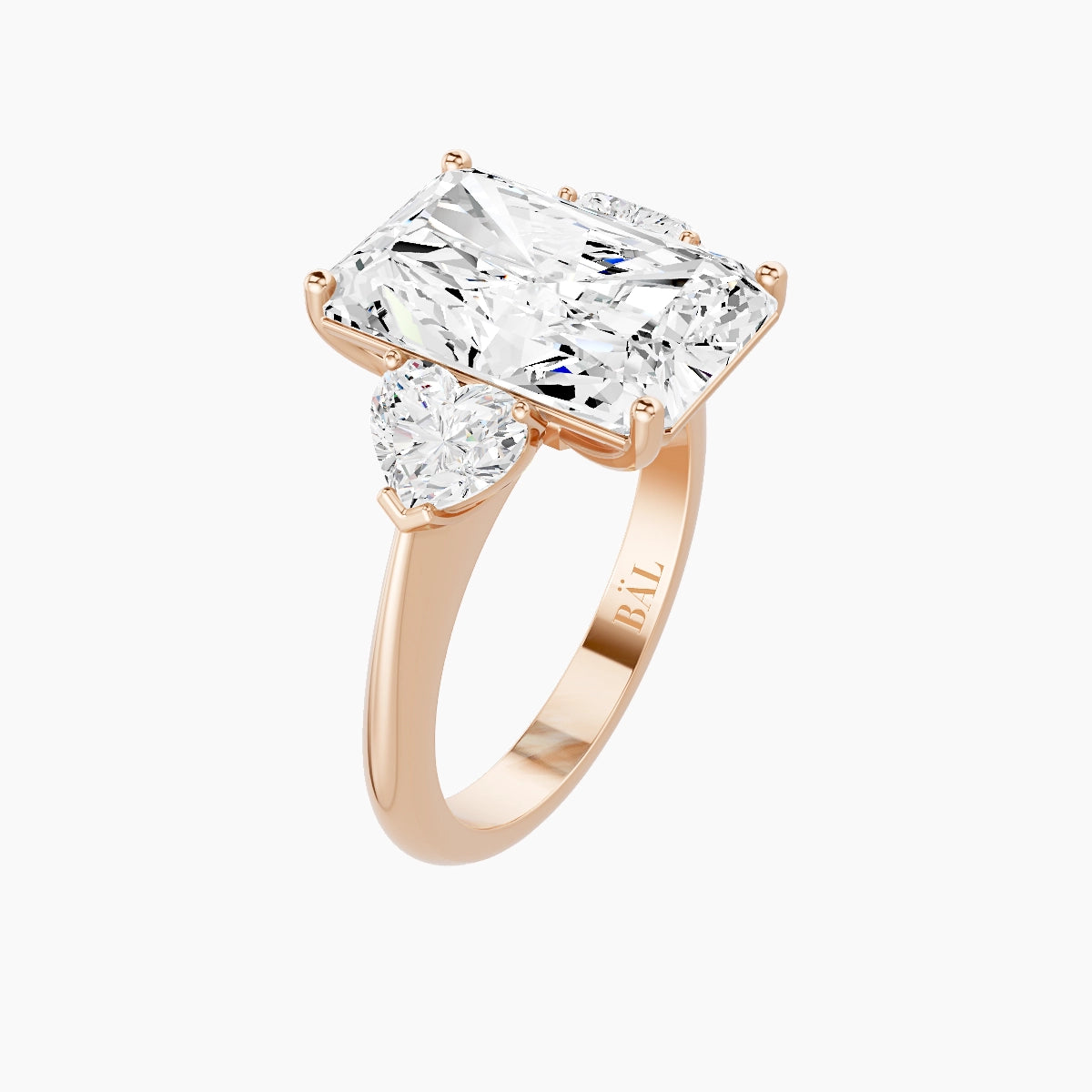 Classic Heart Trilogy | 18k Rose Gold 5 ct Radiant White Lab Diamond Ring