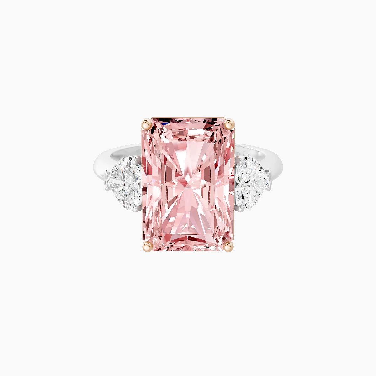 Classic Heart Trilogy | 18k White & Rose Gold 5 ct Radiant Pink Lab Diamond Ring