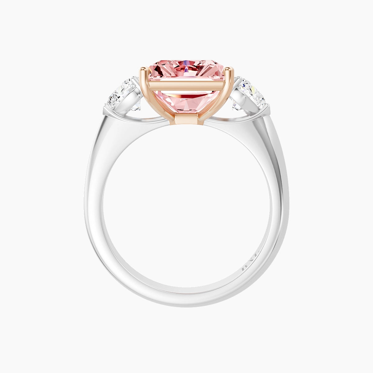 Classic Heart Trilogy | 18k White & Rose Gold 5 ct Radiant Pink Lab Diamond Ring