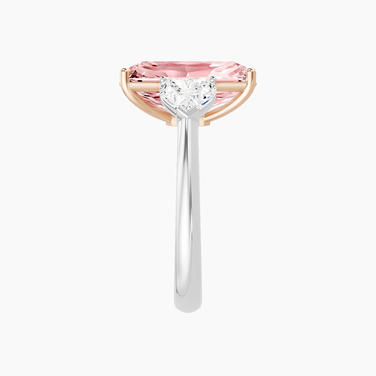 Classic Heart Trilogy | 18k White & Rose Gold 5 ct Radiant Pink Lab Diamond Ring