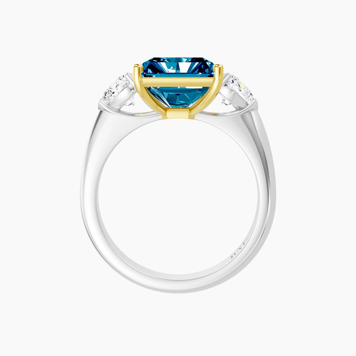 Classic Heart Trilogy | 18k White & Yellow Gold 5 ct Radiant Blue Lab Diamond Ring