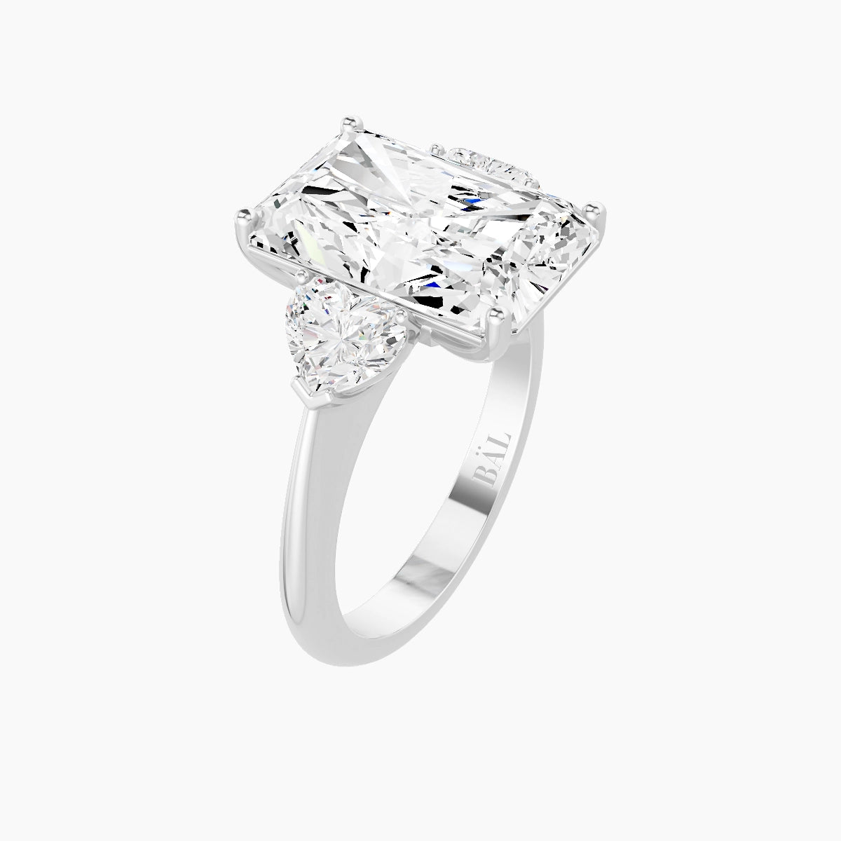 Classic Heart Trilogy | 18k White Gold 5 ct Radiant White Lab Diamond Ring