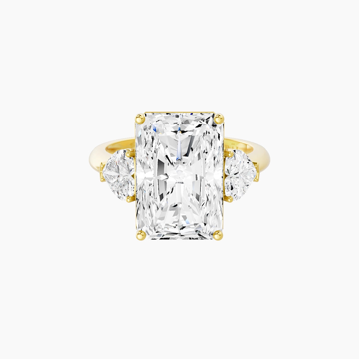 Classic Heart Trilogy | 18k Yellow Gold 5 ct Radiant White Lab Diamond Ring