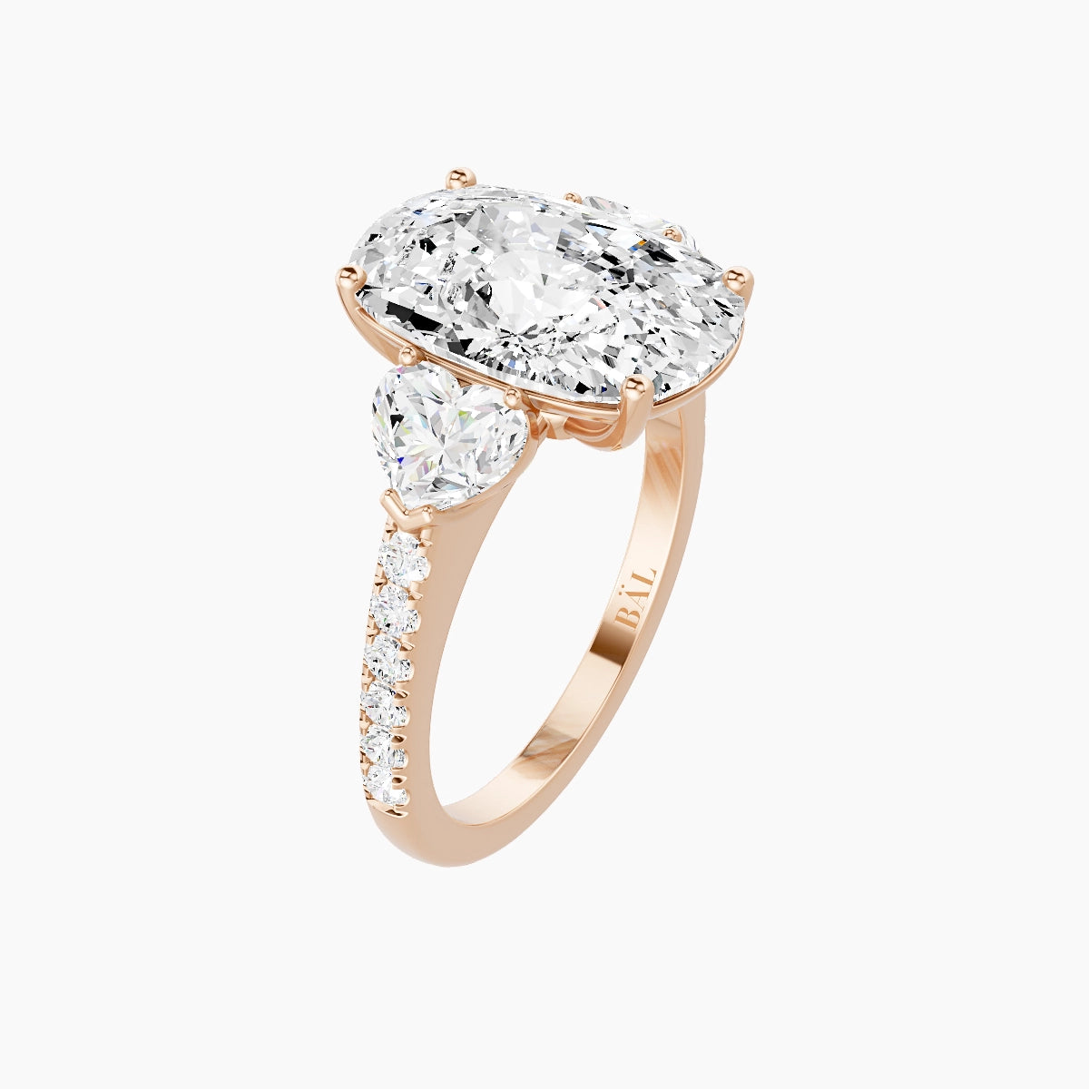 Classic Heart Trilogy with Straight Shank | 18k Rose Gold 5 ct Cushion White Lab Diamond Ring