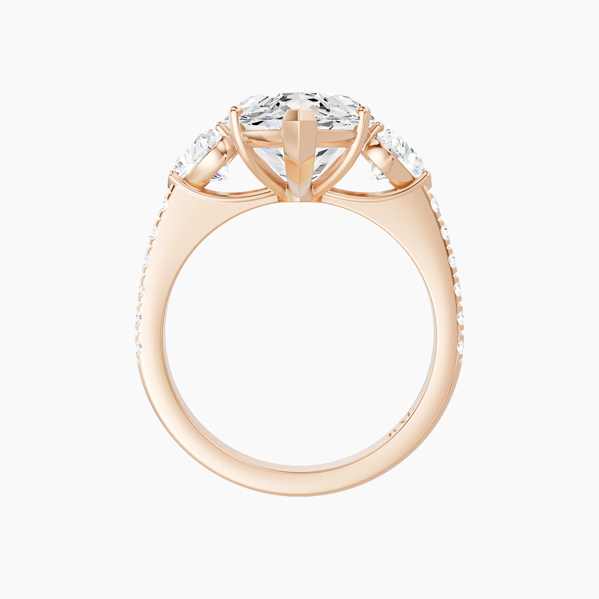 Classic Heart Trilogy with Straight Shank | 18k Rose Gold 5 ct Marquise White Lab Diamond Ring
