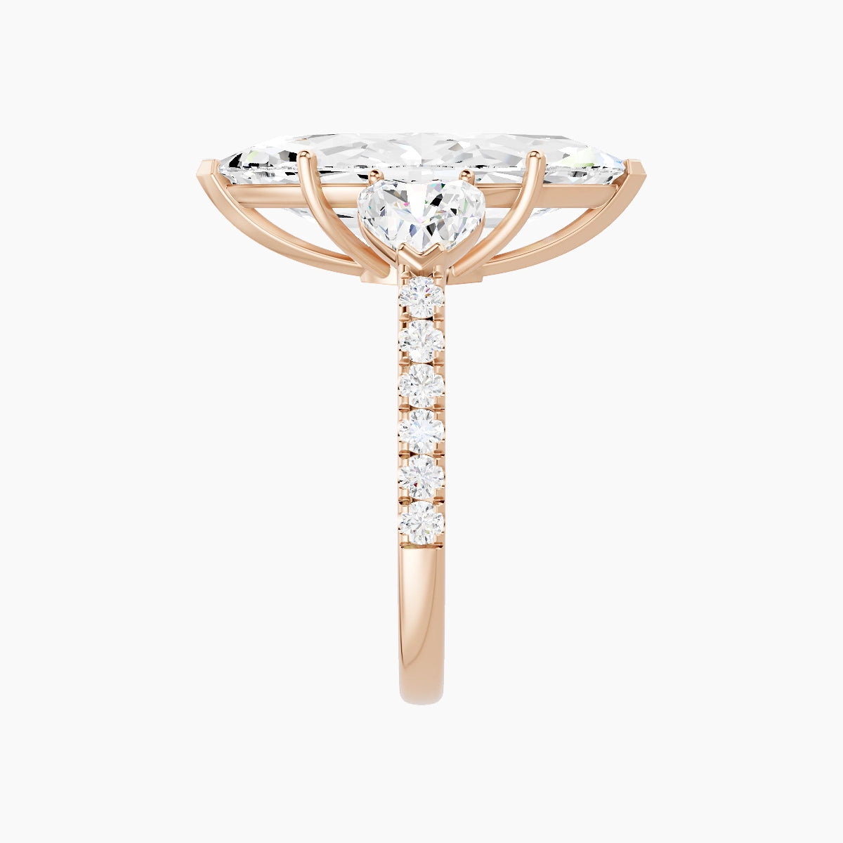 Classic Heart Trilogy with Straight Shank | 18k Rose Gold 5 ct Marquise White Lab Diamond Ring