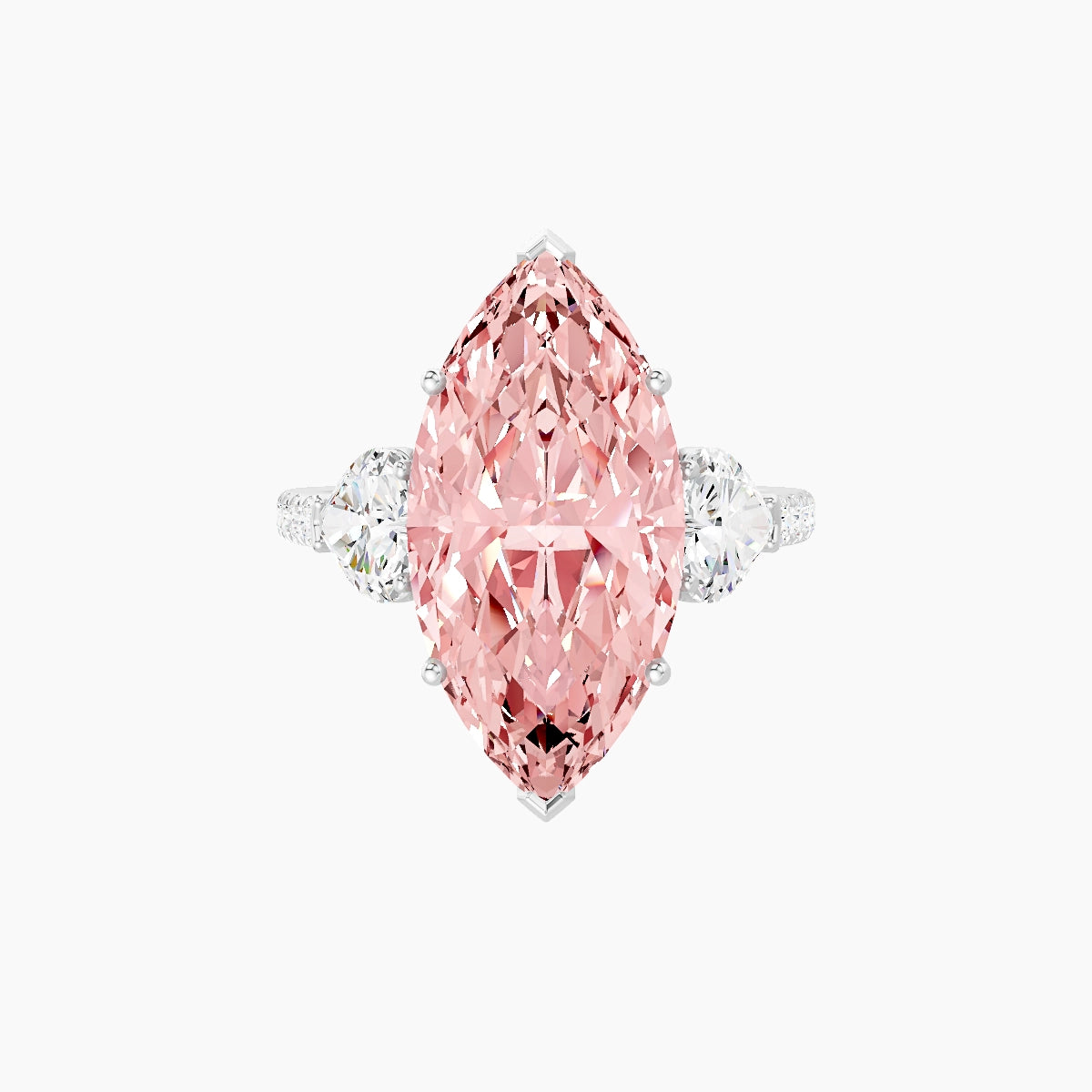 Classic Heart Trilogy with Straight Shank | 18k White Gold 5 ct Marquise Pink Lab Diamond Ring