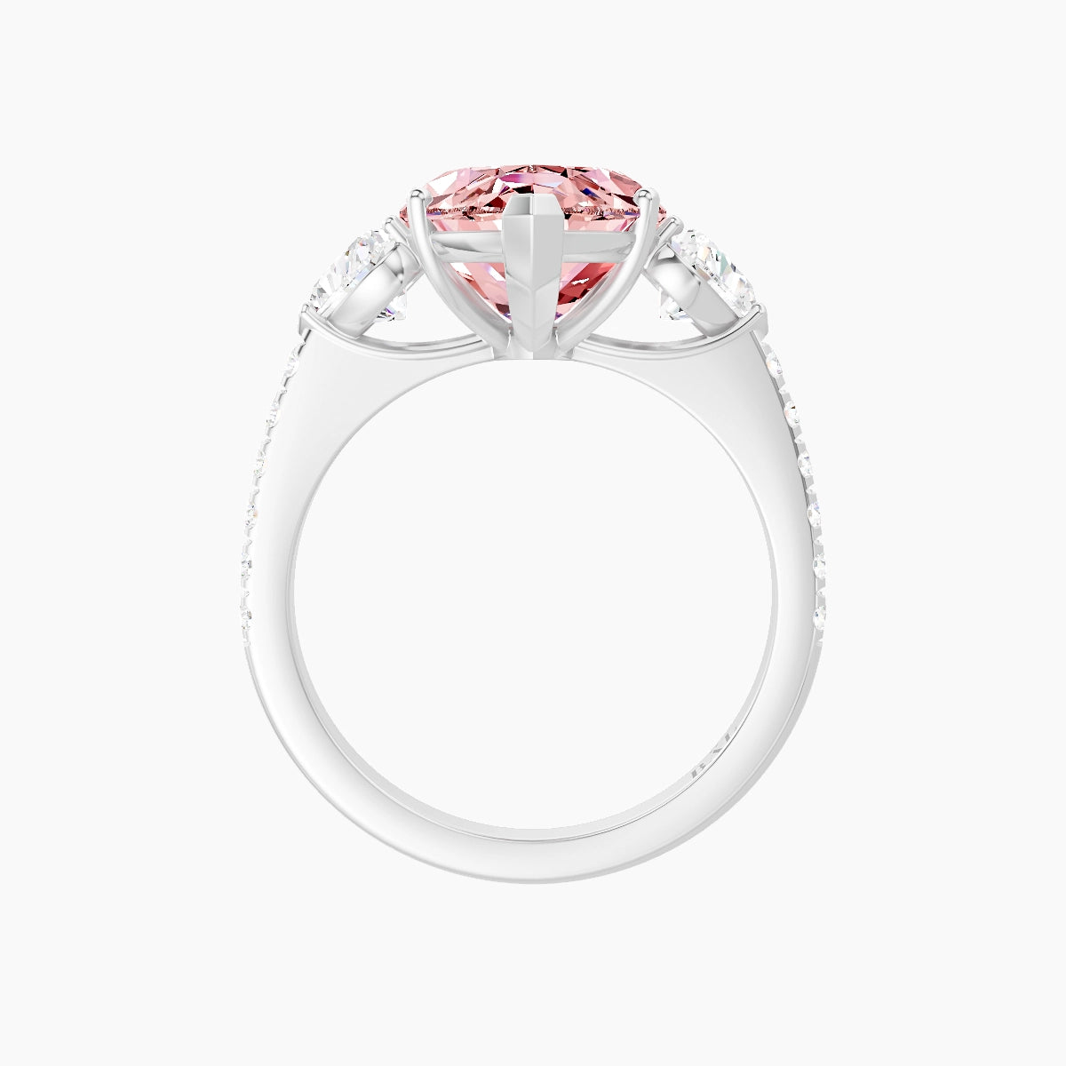 Classic Heart Trilogy with Straight Shank | 18k White Gold 5 ct Marquise Pink Lab Diamond Ring