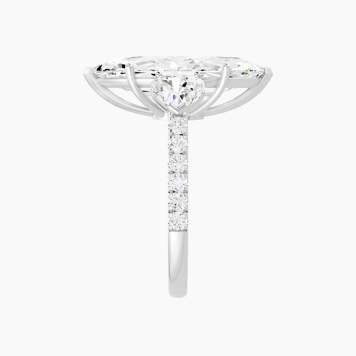 Classic Heart Trilogy with Straight Shank | 18k White Gold 5 ct Marquise White Lab Diamond Ring