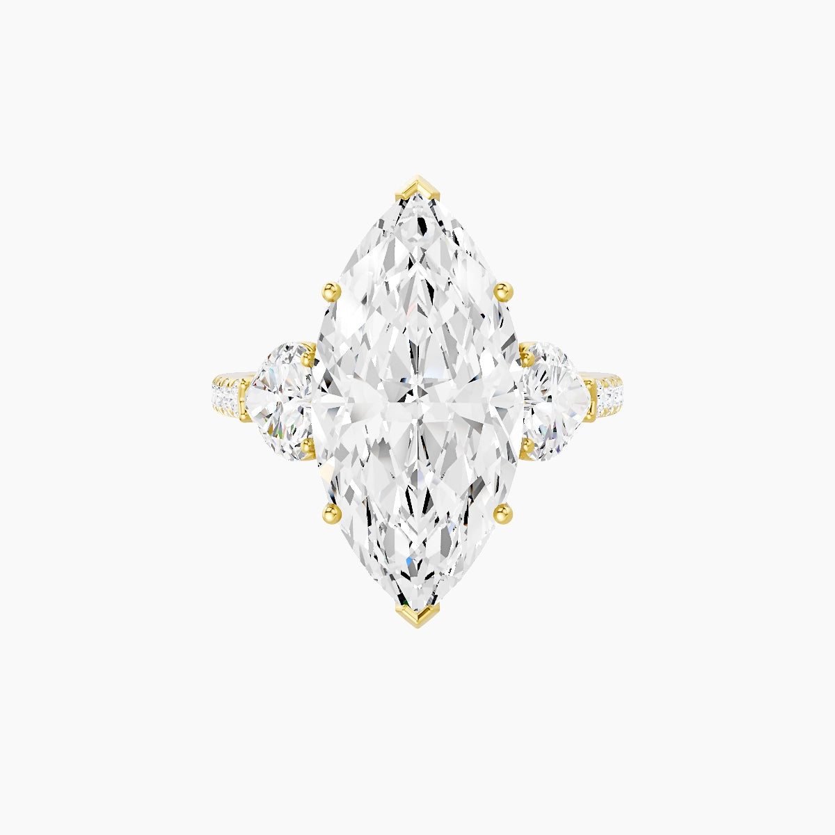 Classic Heart Trilogy with Straight Shank | 18k Yellow Gold 5 ct Marquise White Lab Diamond Ring