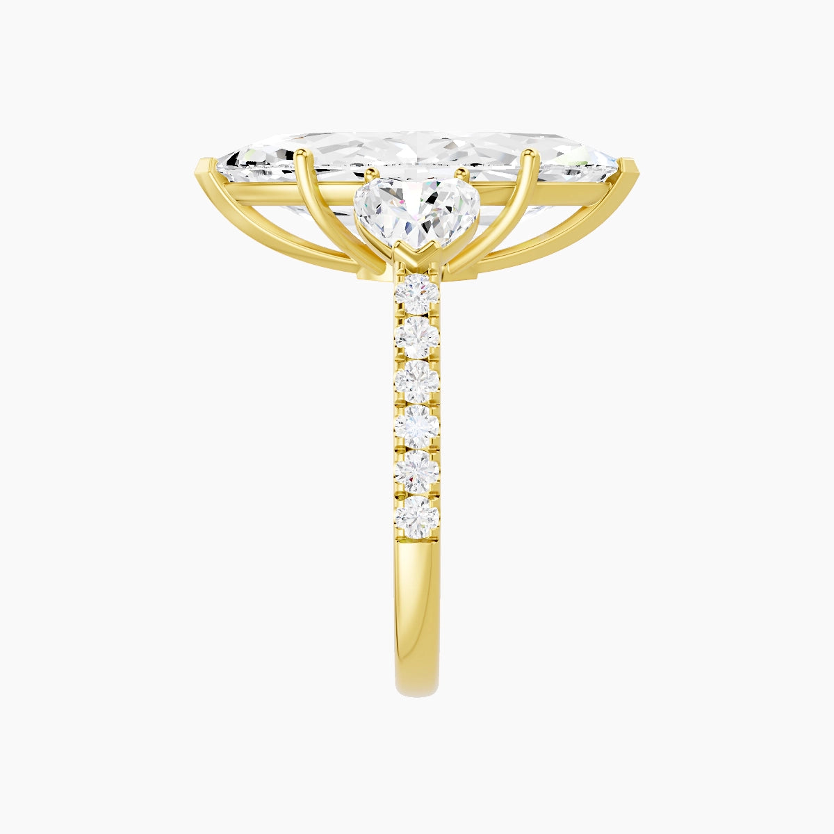 Classic Heart Trilogy with Straight Shank | 18k Yellow Gold 5 ct Marquise White Lab Diamond Ring