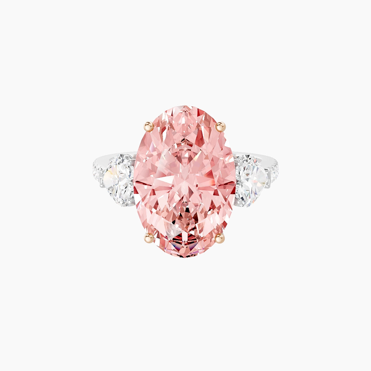 Classic Heart Trilogy with Straight Shank | 18k White & Rose Gold 5 ct Oval Pink Lab Diamond Ring