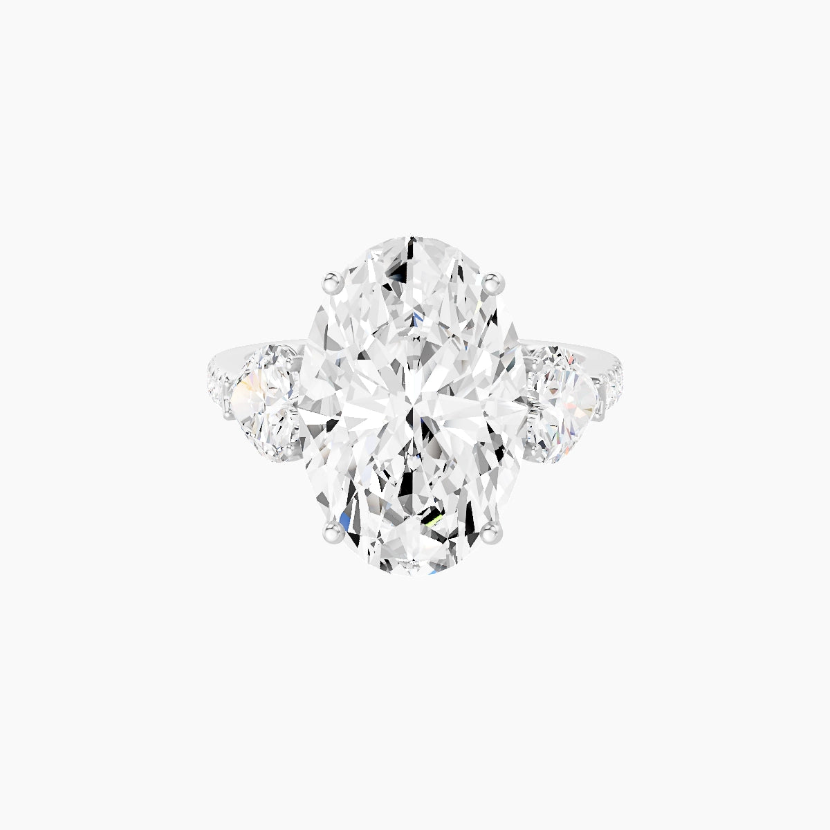 Classic Heart Trilogy with Straight Shank | 18k White Gold 5 ct Oval White Lab Diamond Ring