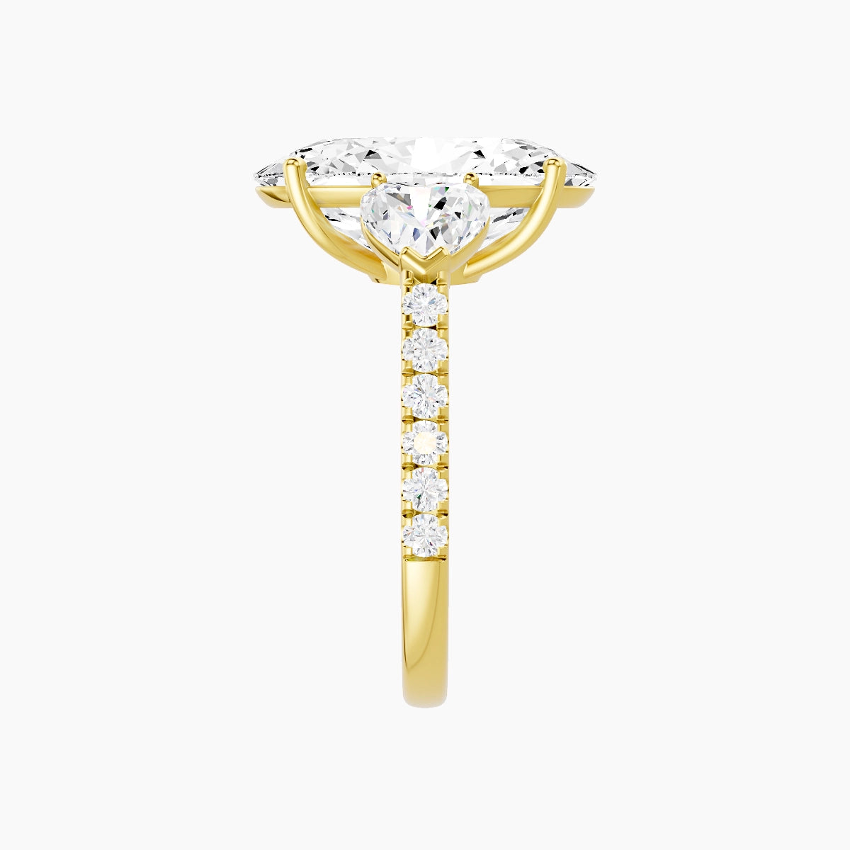 Classic Heart Trilogy with Straight Shank | 18k Yellow Gold 5 ct Oval White Lab Diamond Ring