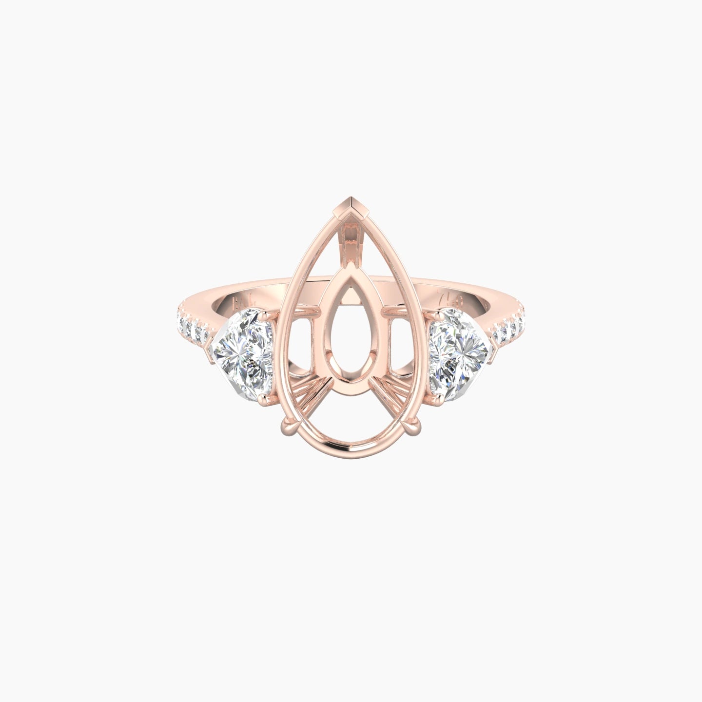Pear Ring Setting | 18k Rose Gold Classic Heart Trilogy with Straight Shank View 1