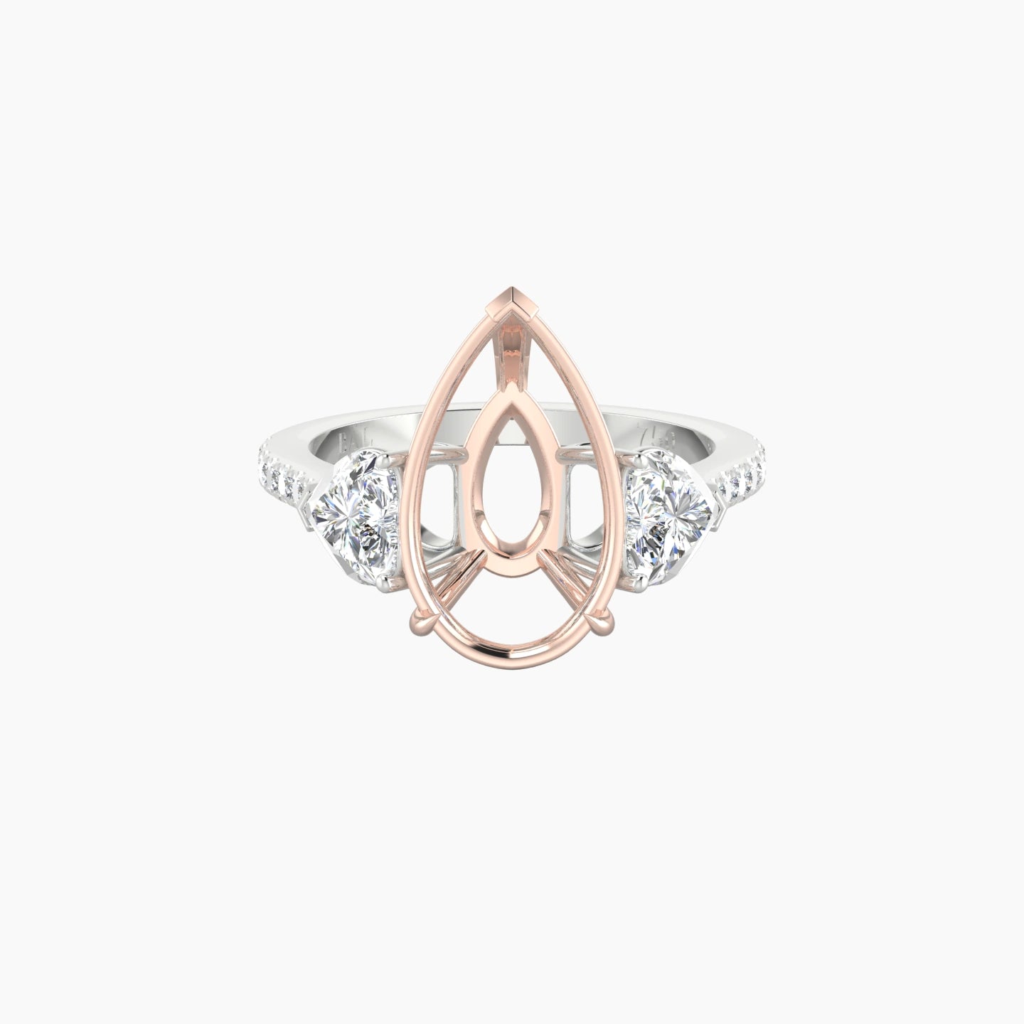 Pear Ring Setting | 18k White & Rose Gold Classic Heart Trilogy with Straight Shank View 1
